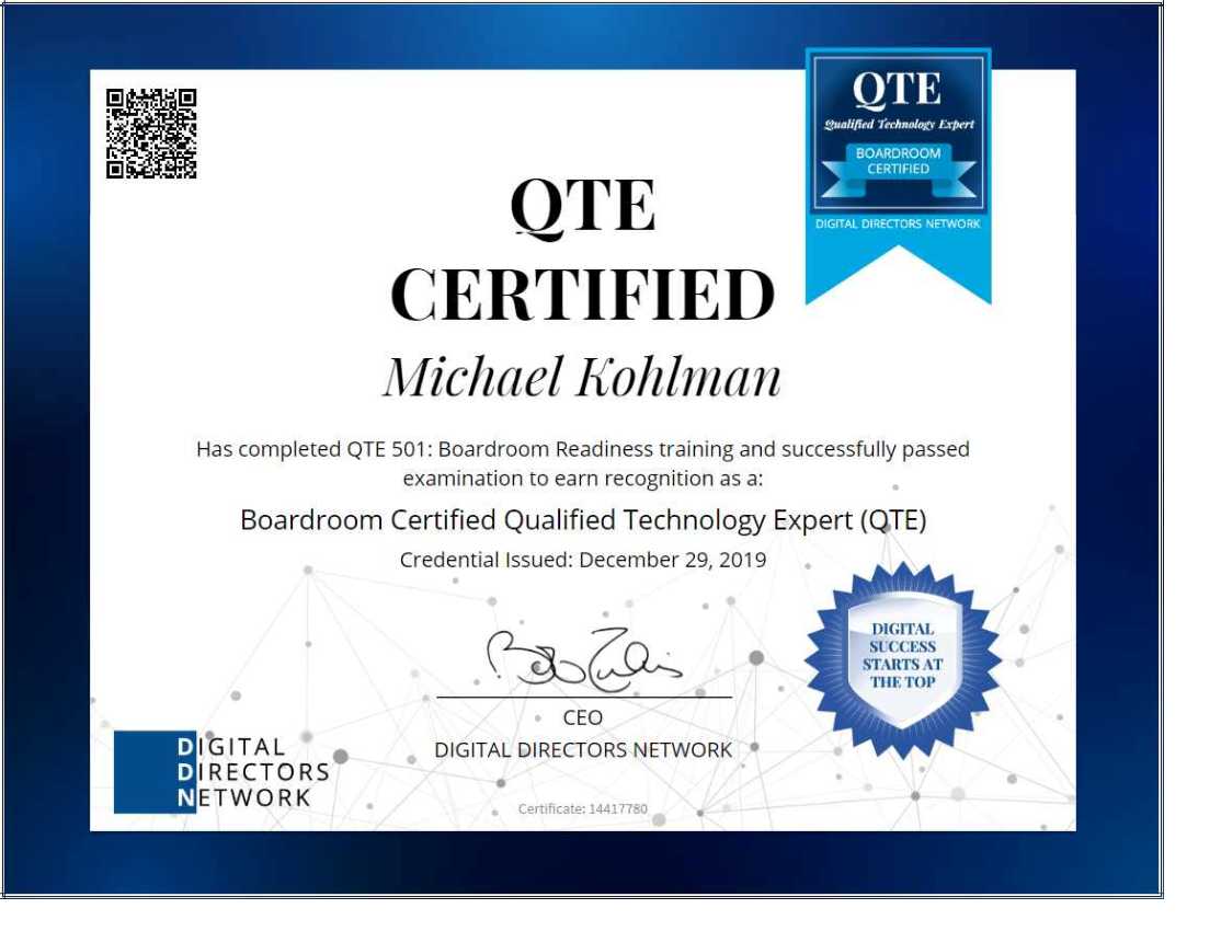 QTE Certification - Michael Edward Kohlman