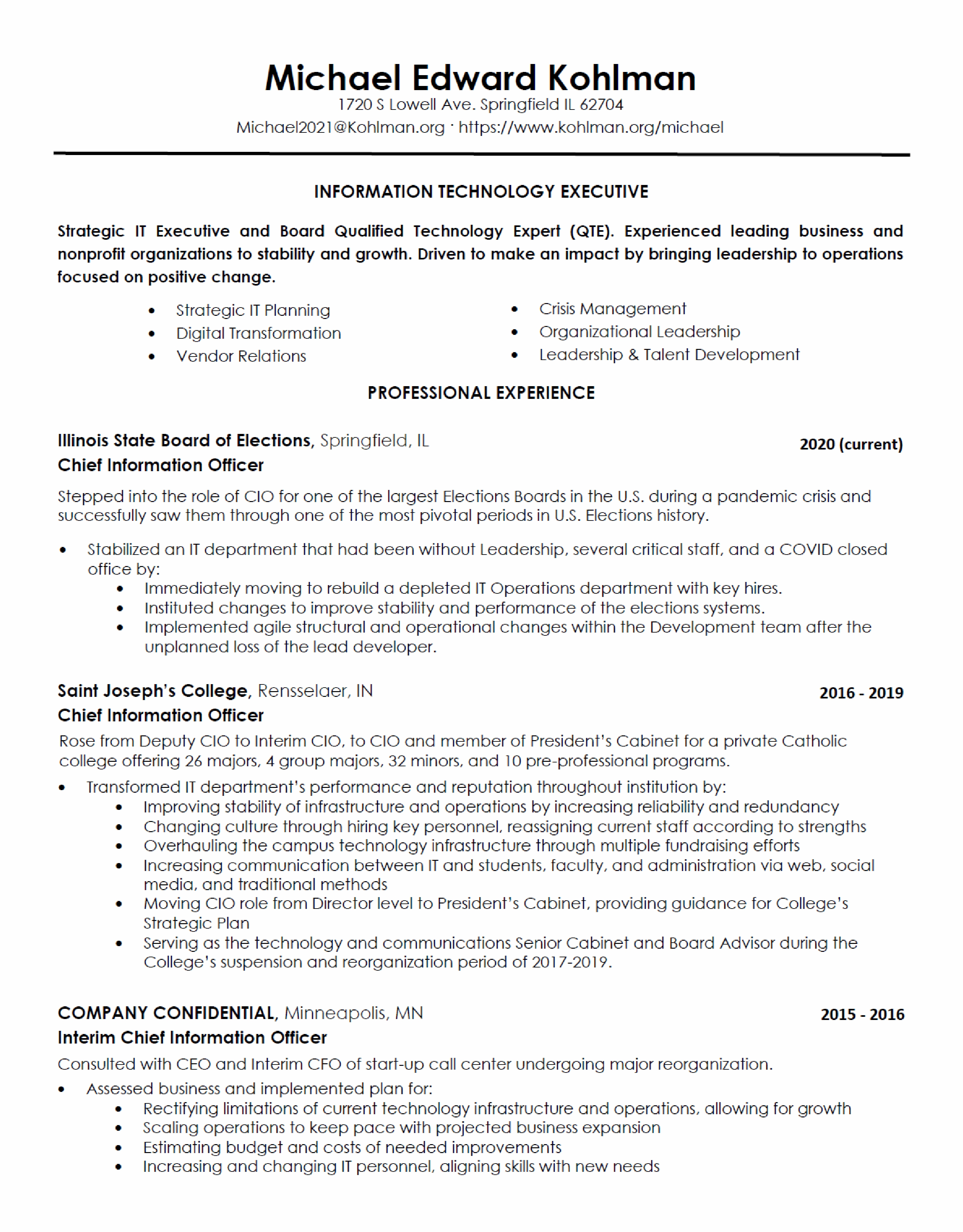 Resume - Michael Edward Kohlman